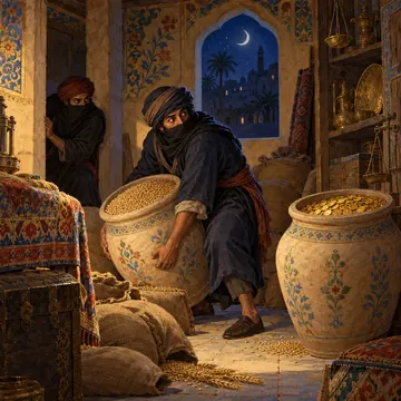 التاجر والخابيتان واللصوص: تصوّر فني حديث