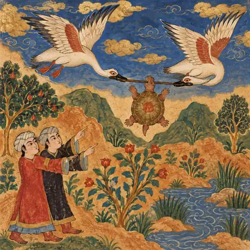 السلحفاة والبطّتان: تصوّر فني حديث