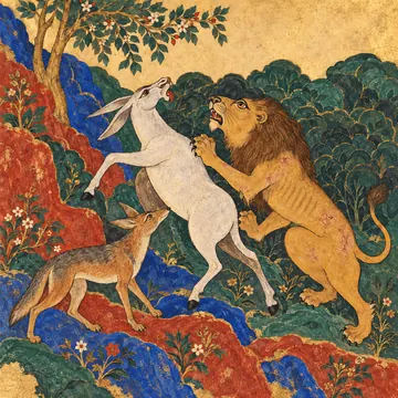 الأسد وابن آوى والحمار: تصوّر فني حديث